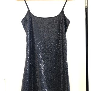 Black Sequin Mini Slip Dress